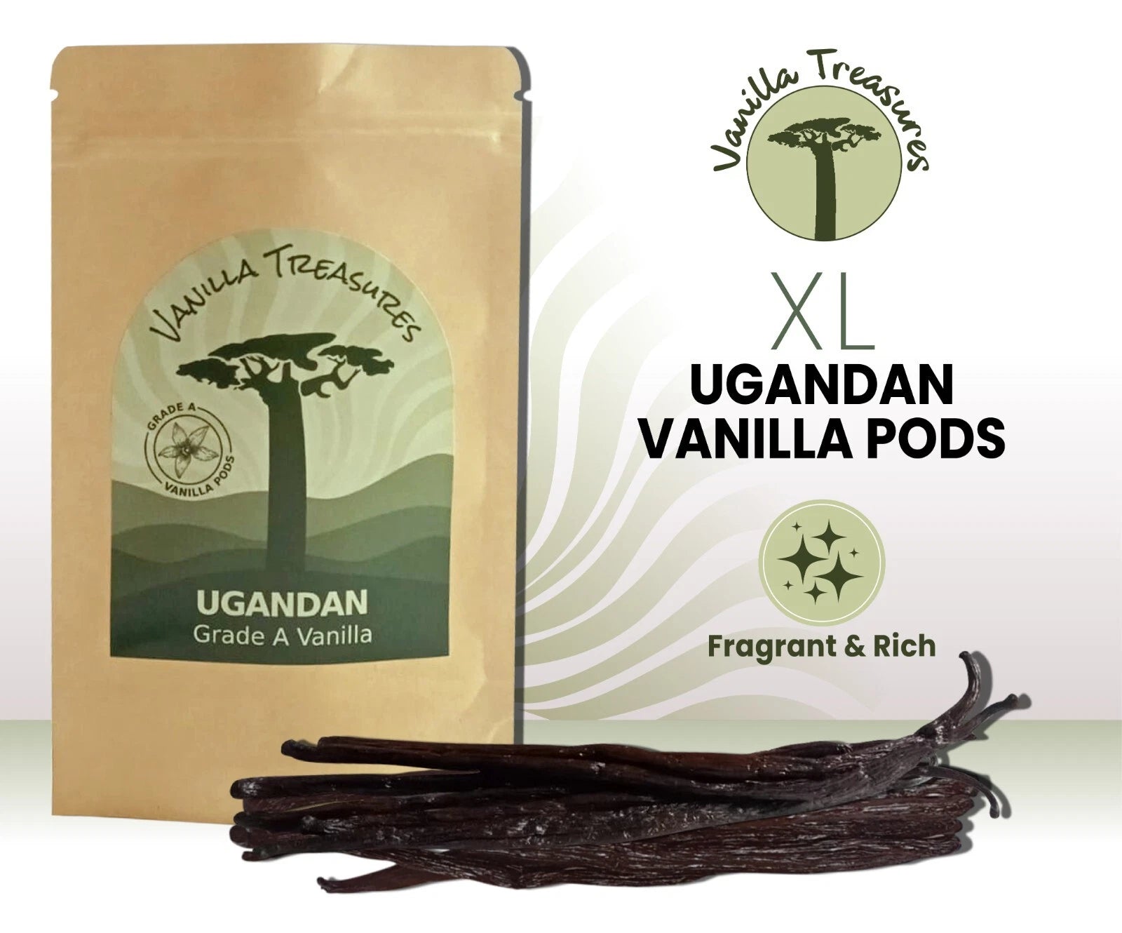 Premium Grade A Uganda Vanilla Pods (XL 17–19cm) – Extra Plump & Fragrant